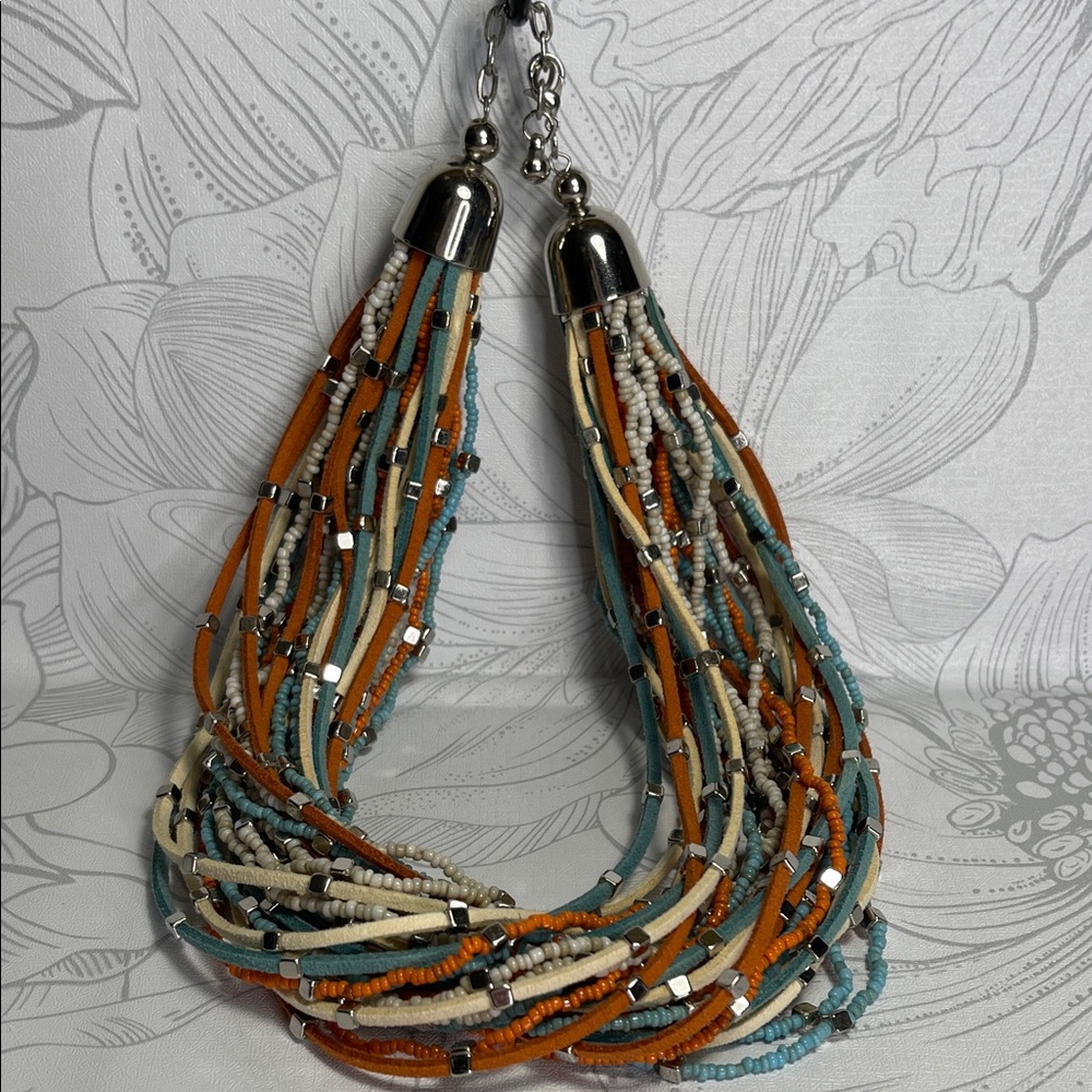 Source Unknown Orange and Blue Beaded Necklace